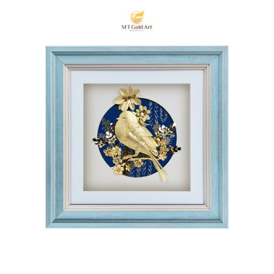 Tranh Hỷ tước hoa mai dát vàng (24x24cm)
