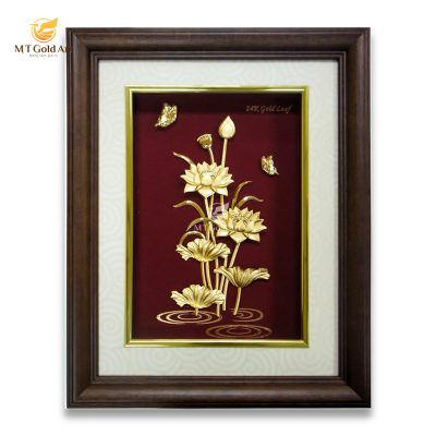 Tranh hoa sen dát vàng 24k (27x34cm)