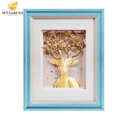 Tranh Hươu tài lộc dát vàng (27x34cm)