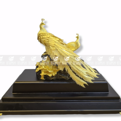 Tượng chim công và hoa mẫu đơn - Mẫu 05 (30x19x35cm)