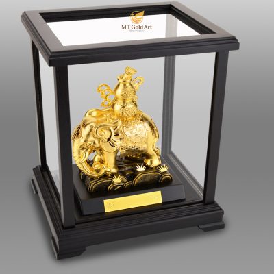 Tượng voi phong thủy dát vàng (17x20x24cm)