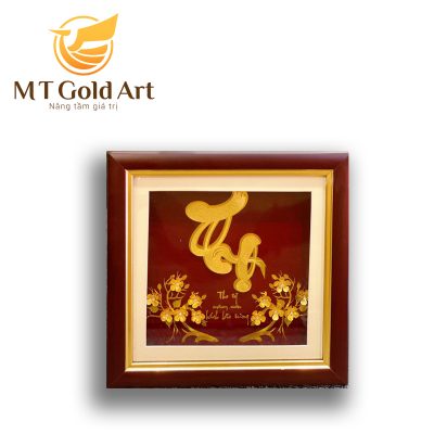 Tranh chữ Thọ dát vàng 24k (20x20cm)