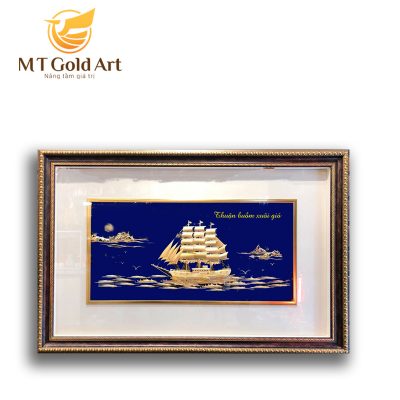Tranh thuyền thuận buồm xuôi gió dát vàng (1×1,5m) – Thiên Lộc