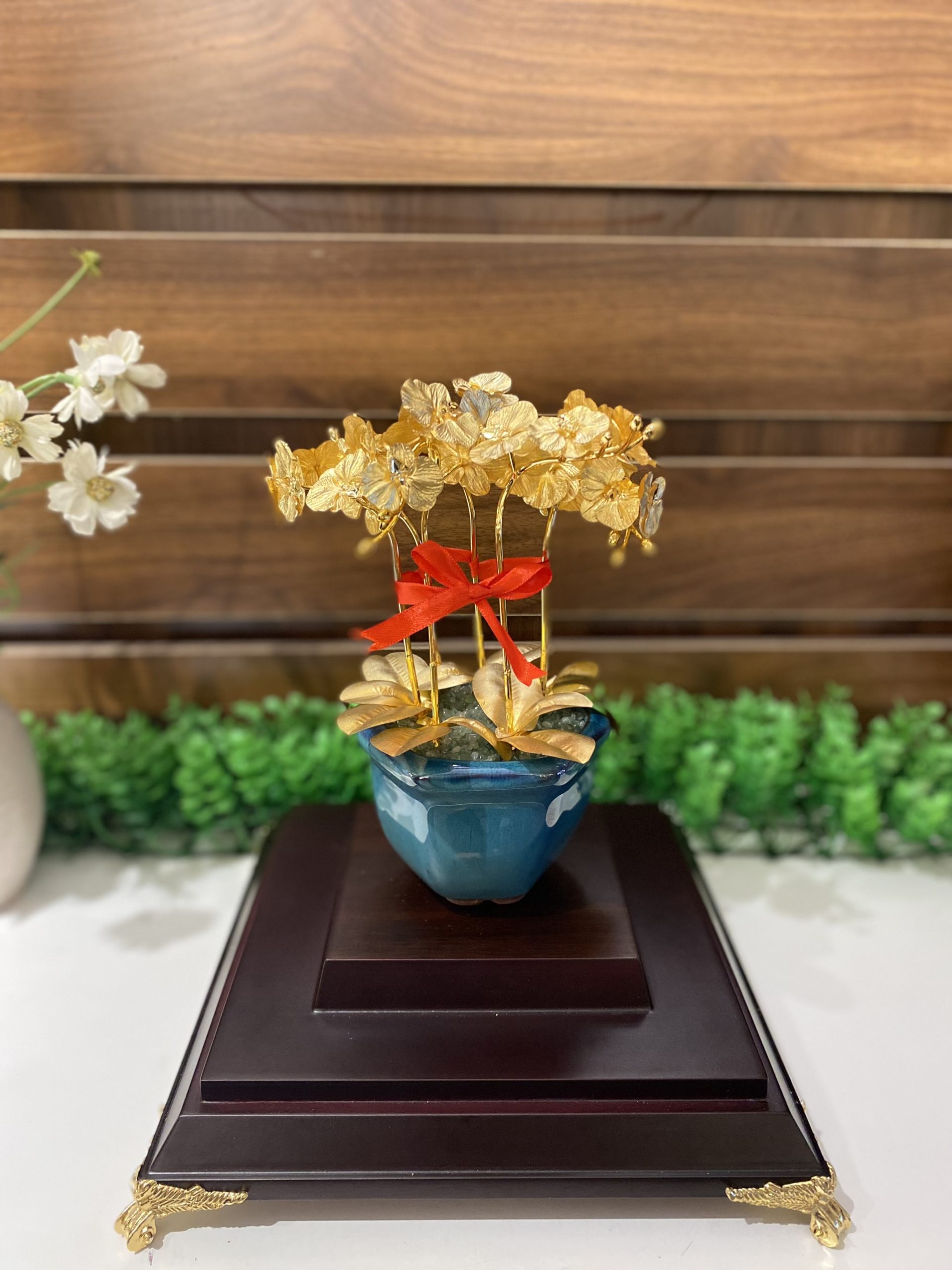 chậu hoa lan 6 nhánh dát vàng 24k